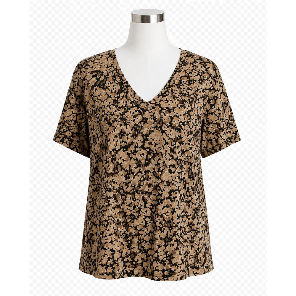 Banana Republic Cozy Slub Malibu Tee Floral Print - Tan/Black - Size XL